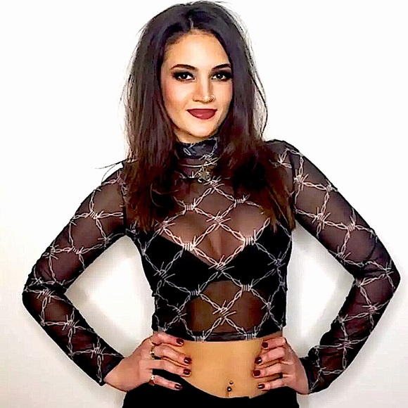 ✨HP!✨Barbed wire mesh long sleeve cropped top - Picture 12 of 15